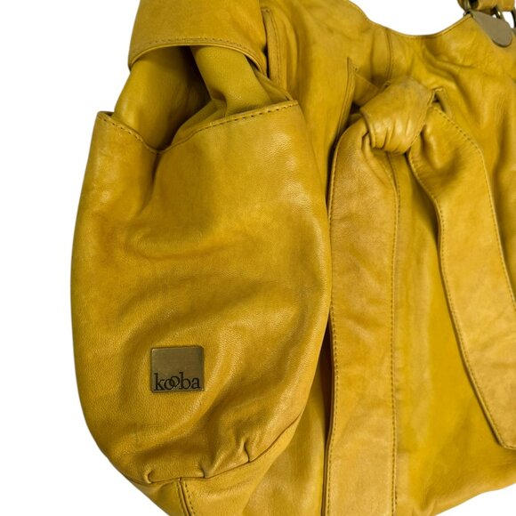 Kooba Vintage Mustard Yellow Leather Tote Bag with Bow Detail & Gold Hardware - Picture 10 of 14